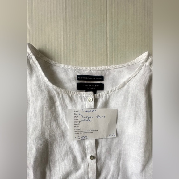 Tahari Shirt European Flax 100% Linen Womens XL White Textured Button Up Top - Picture 8 of 8